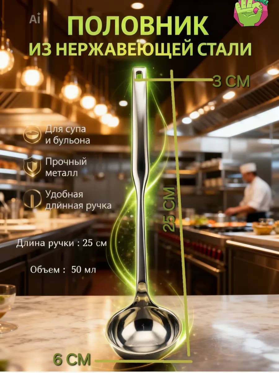Половник настенный для супа из стали 25х6х3см, ложка