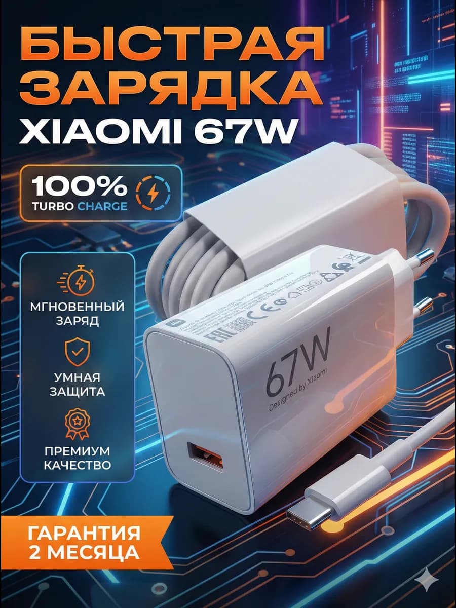 Быстрая зарядка type-c для телефона Xiaomi 67w