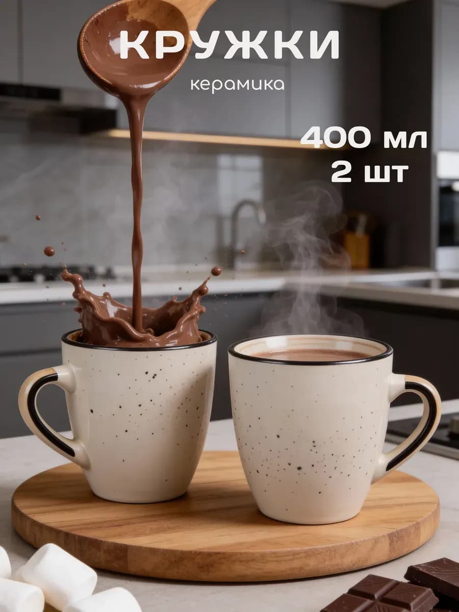 Набор из 2 кружек для чая и кофе 400 мл керамика