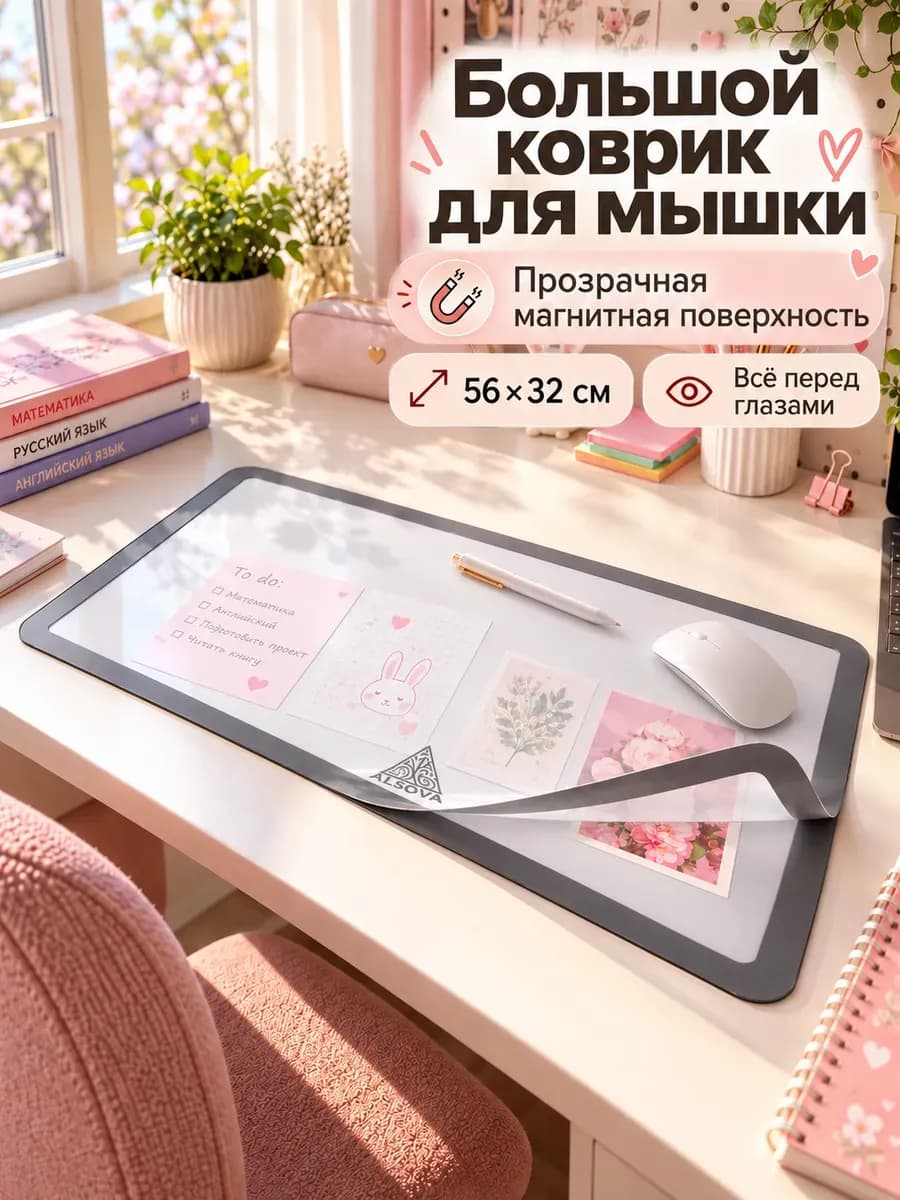 Коврик для мышки большой 56×32 см с прозрачной поверхностью