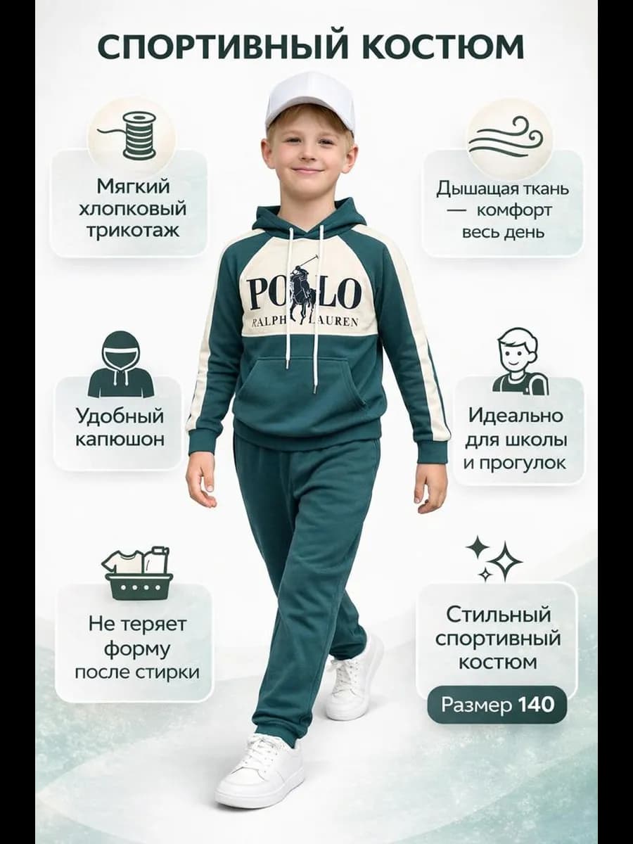 Спортивный костюм для подростков с капюшоном