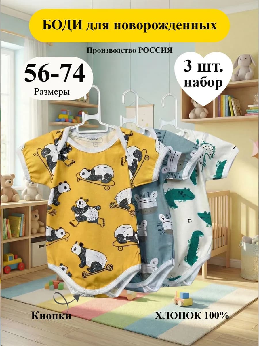 Боди для новорожденных и малышей набор 3 шт