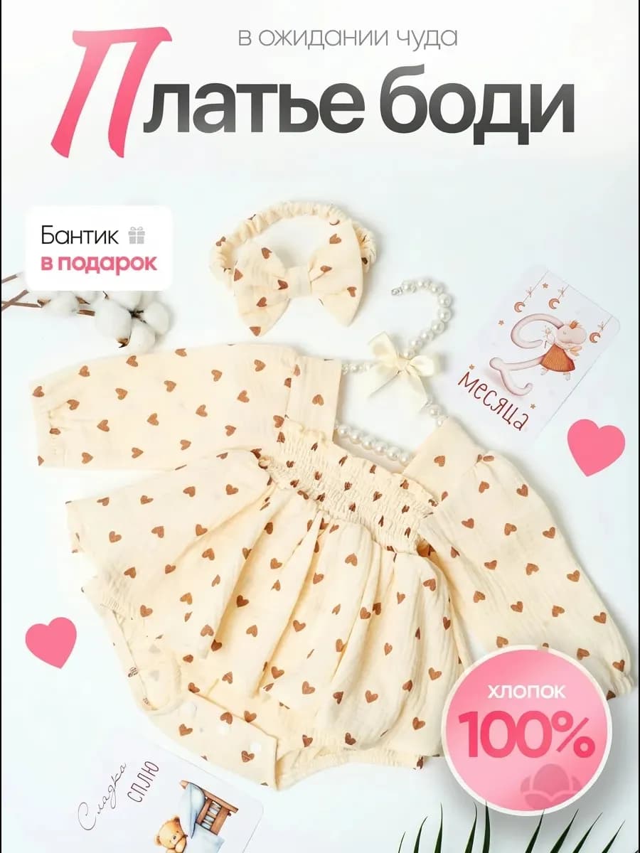 Платье-боди для новорожденных на выписку нарядное