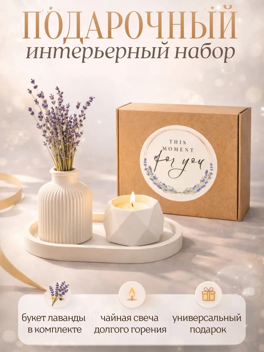 Подарочный набор лаванда, ваза, подставка, подсвечник