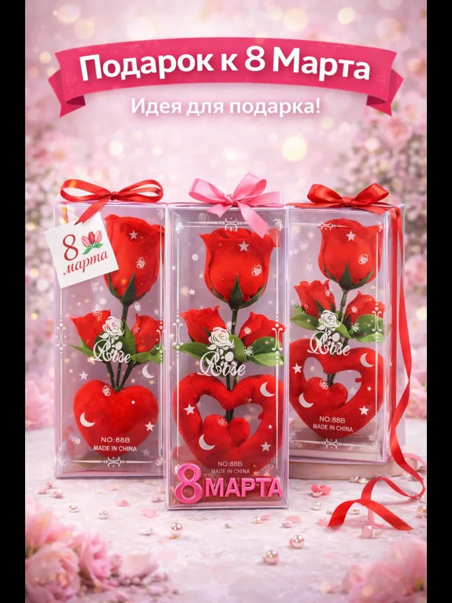Подарочный цветок к 8 Марта в коробке бокс