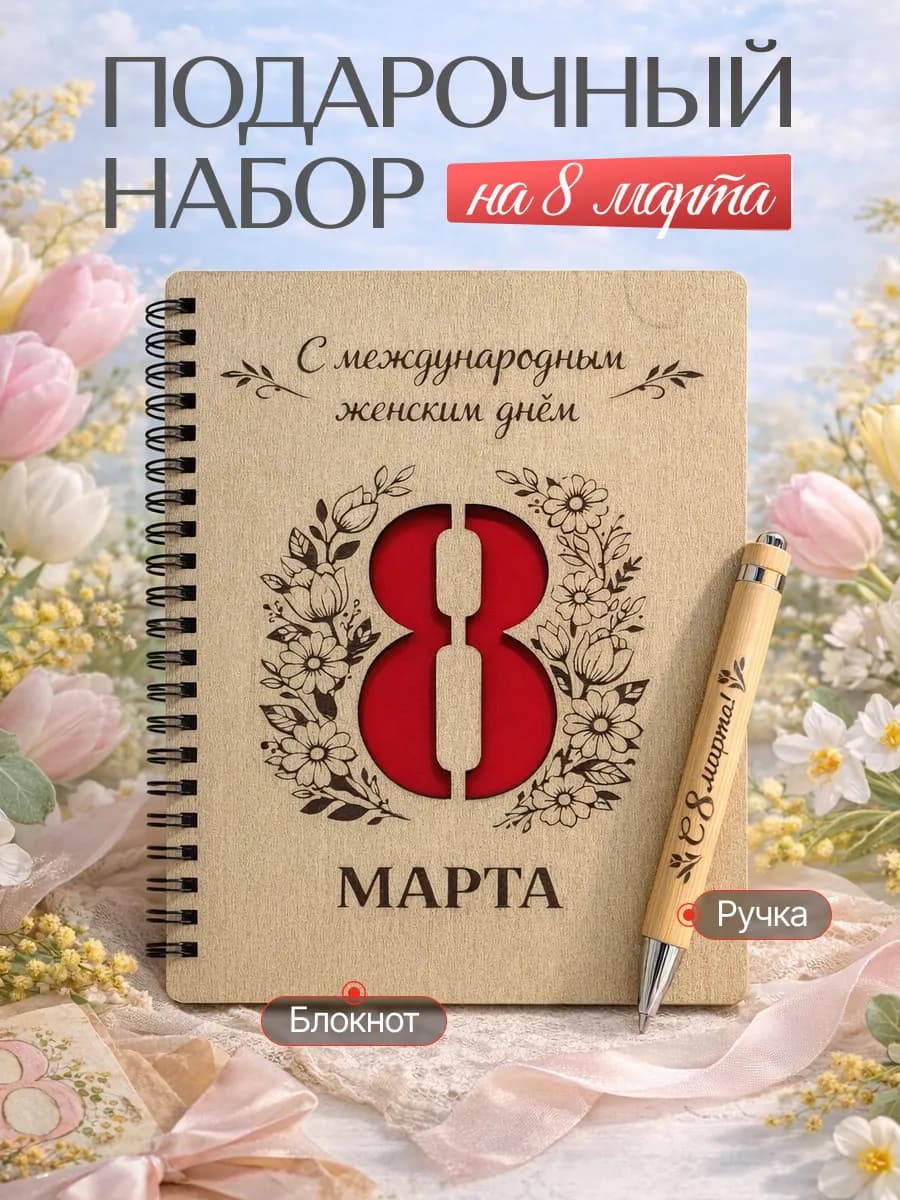 Подарок на 8 марта Блокнот с ручкой