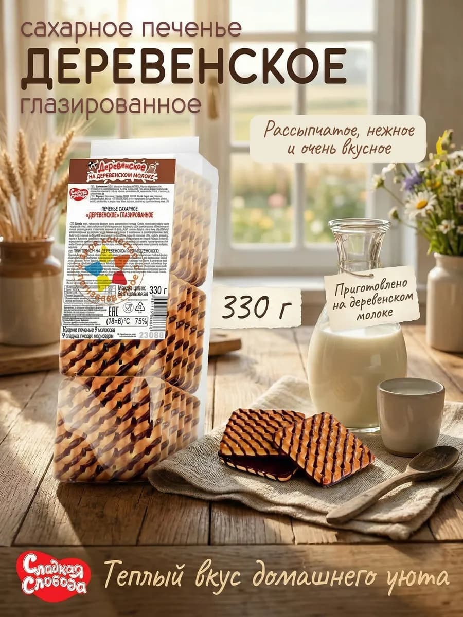 Печенье сахарное глазированное Деревенское 330 гр