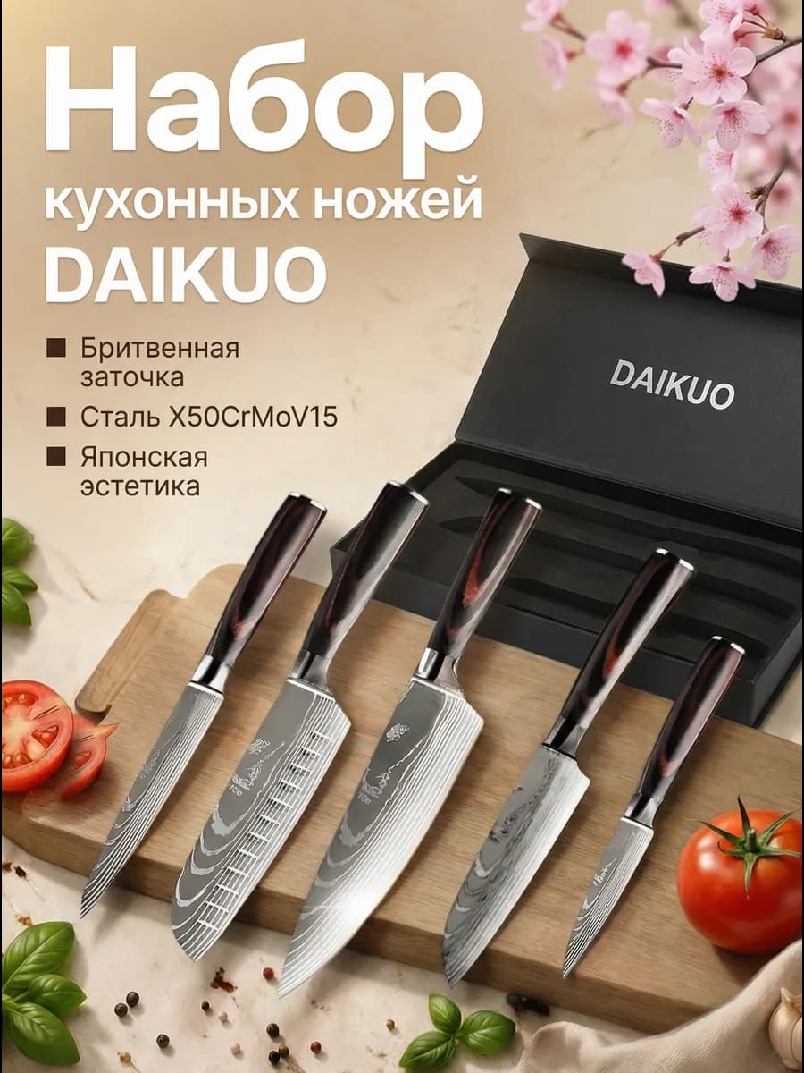 Набор ножей кухонных универсальных из нержавеющей стали 5 шт
