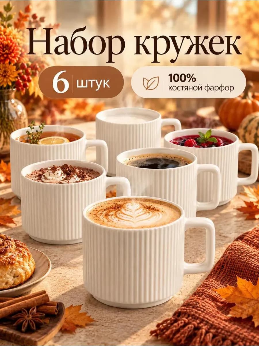Набор кружек 6 штук для чая и кофе