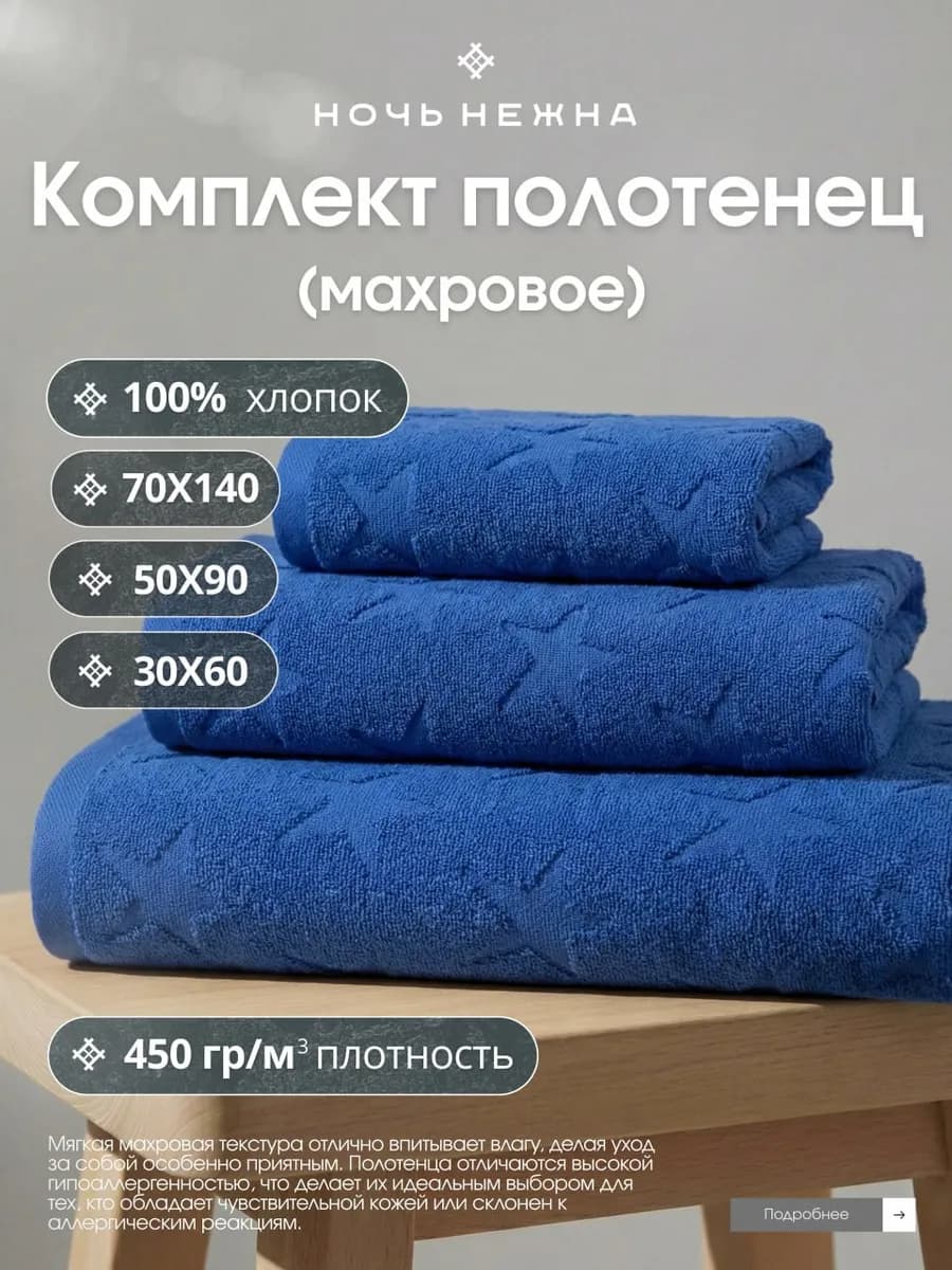 Полотенце банное махровое 3 шт Звездочки
