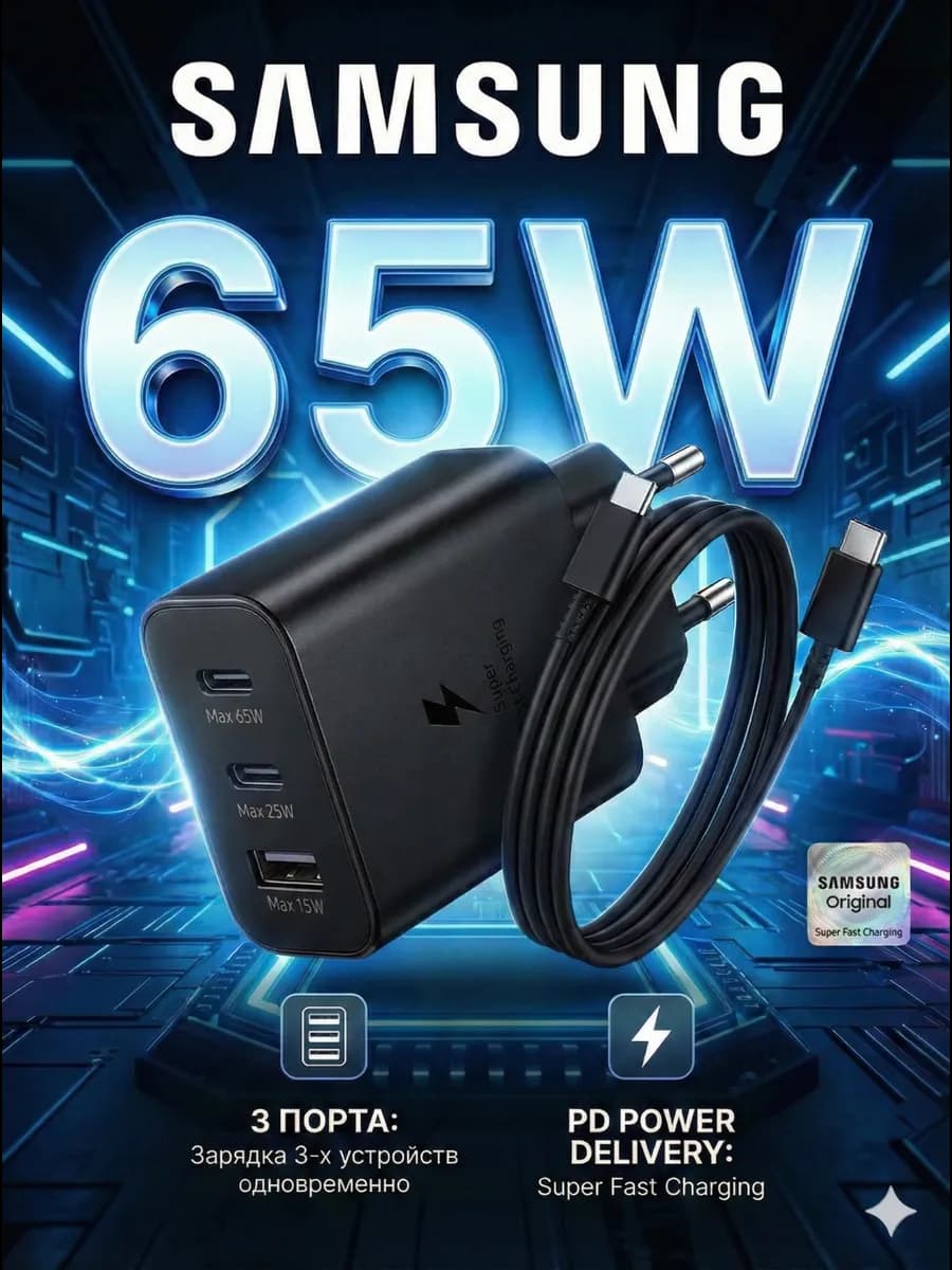 Зарядное устройство для телефона Samsung 65W Type-C