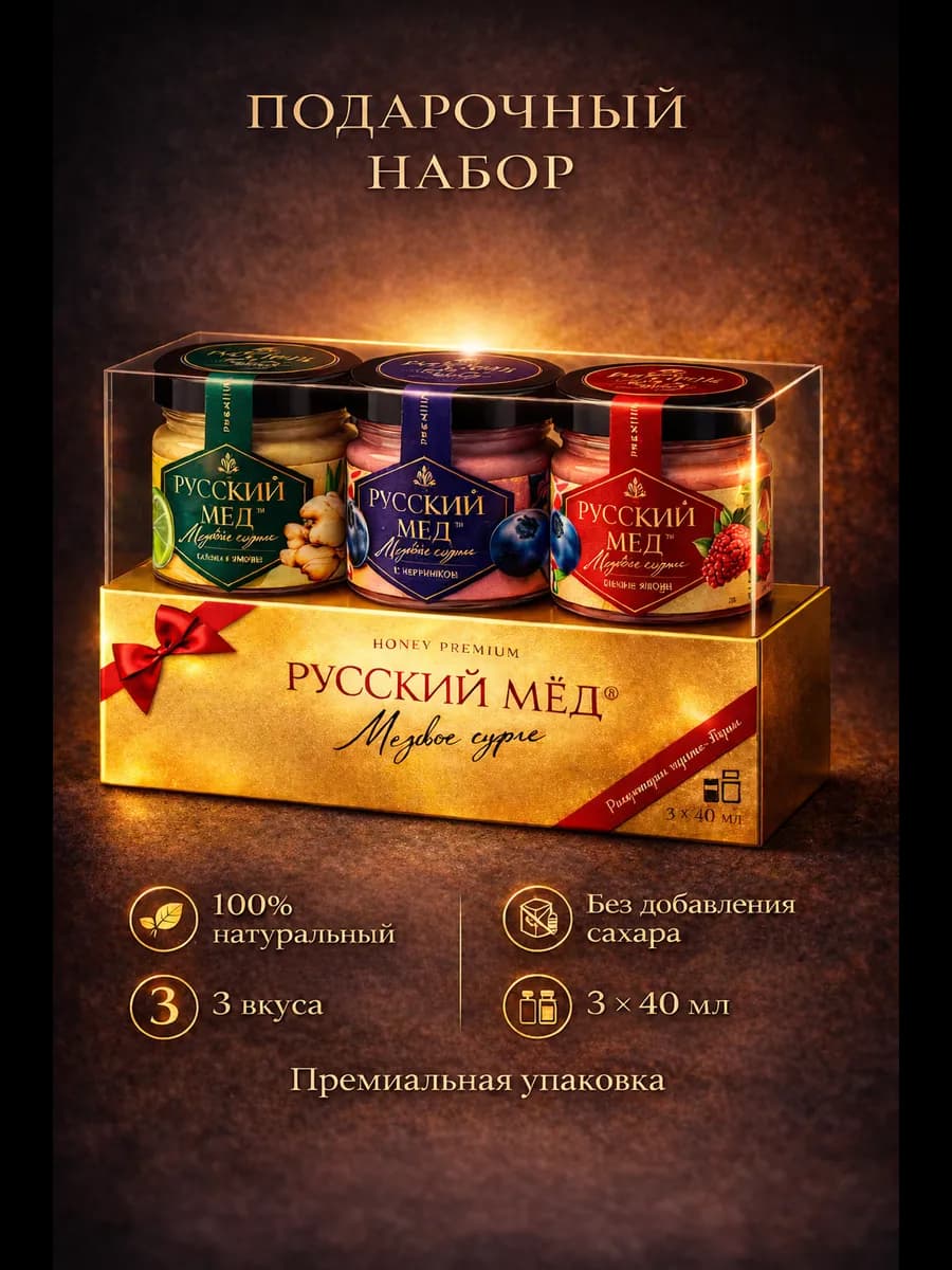 Премиум подарочный набор медового суфле ассорти, 40мл (3шт)