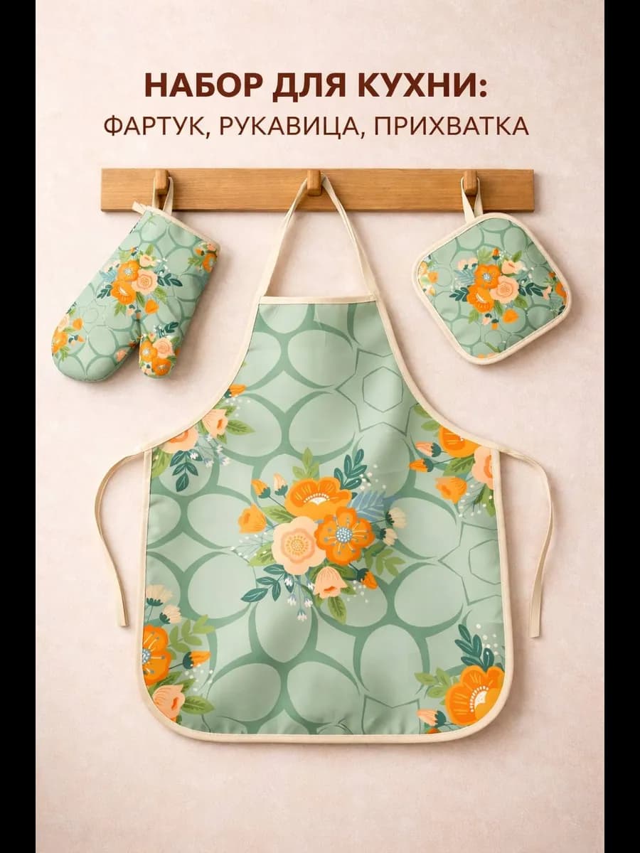 кухонный фартук с прихватками подарочный набор на 8 марта