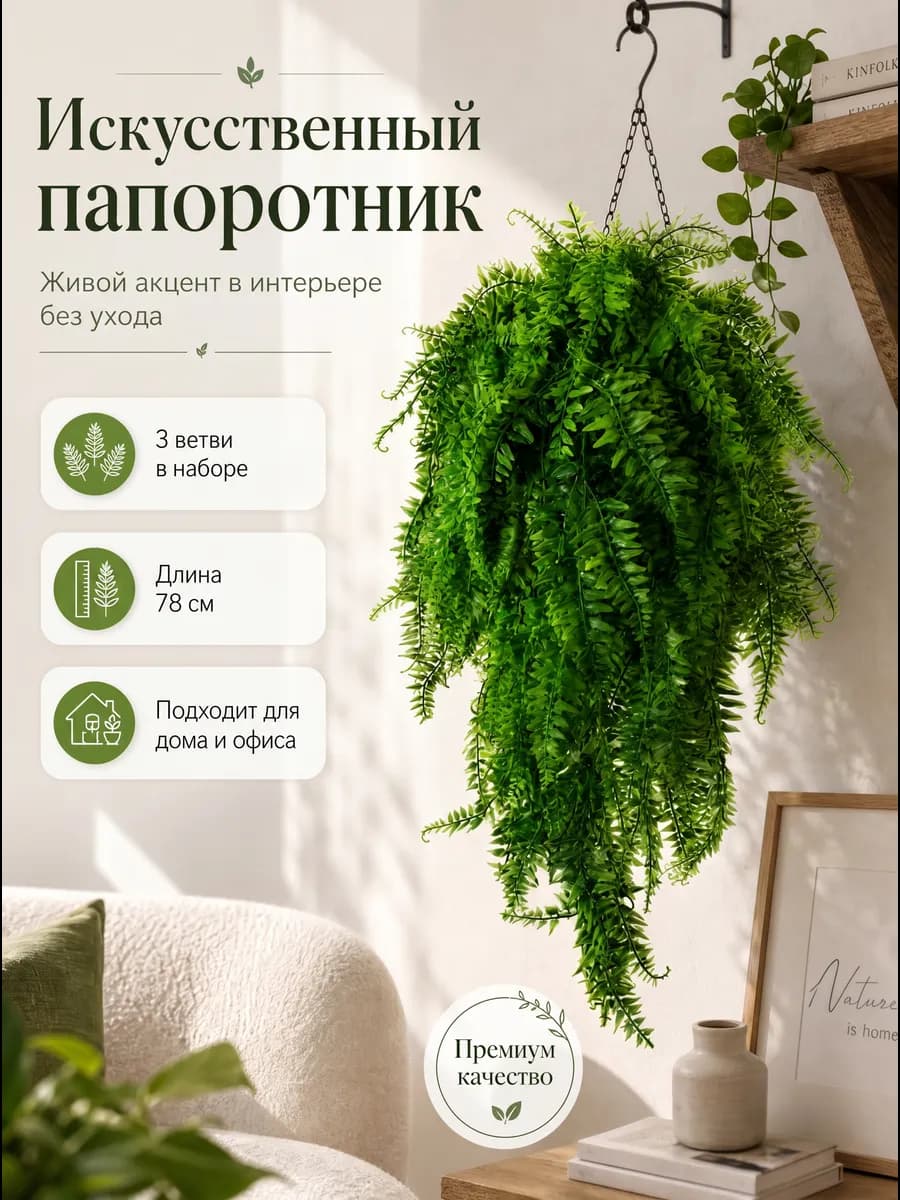 Цветы искусственные для декора папоротник на стену