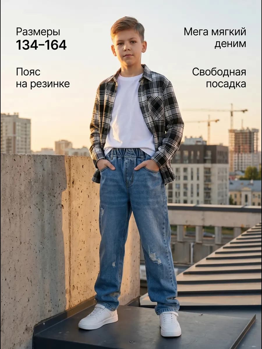 Джинсы на Резинке Прямые-Свободные