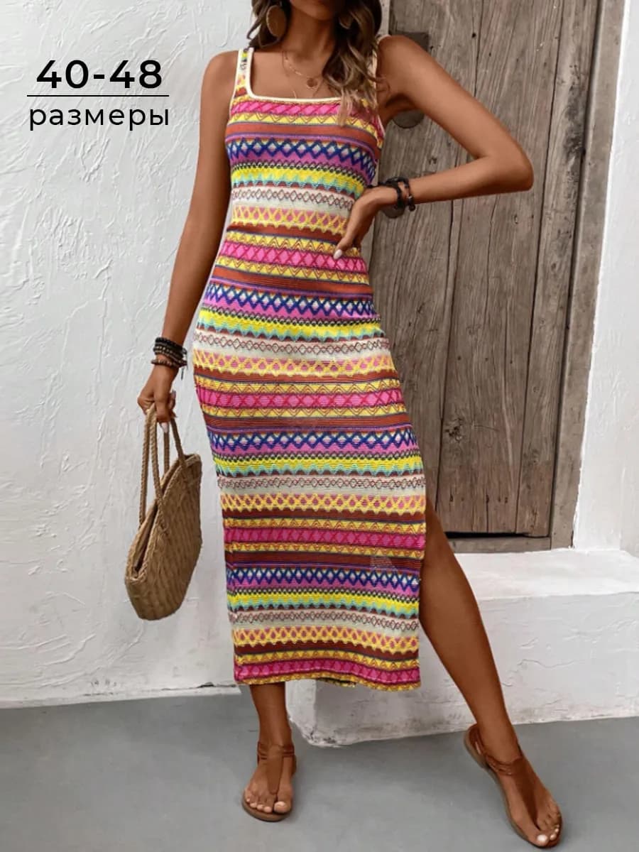 Платье летнее длинное с разрезом вязаное