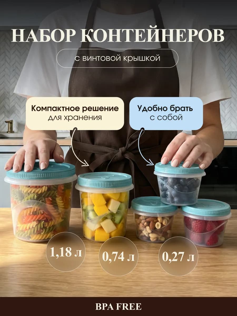 Набор контейнеров с винтовой крышкой
