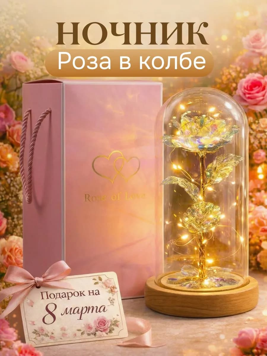 Ночник роза в колбе подарок девушке оригинальный на 8 марта