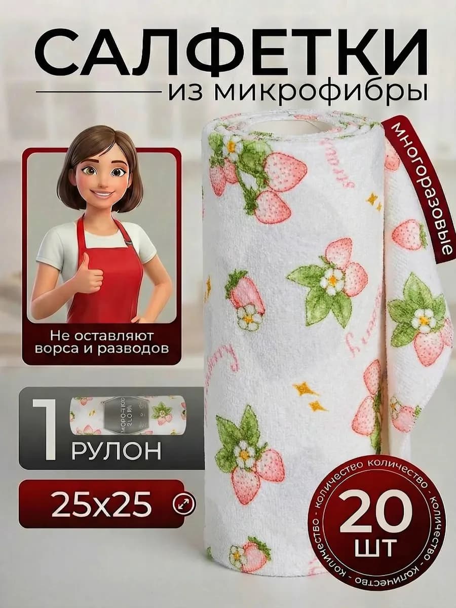 Салфетки для уборки и кухни из микрофибры в рулоне