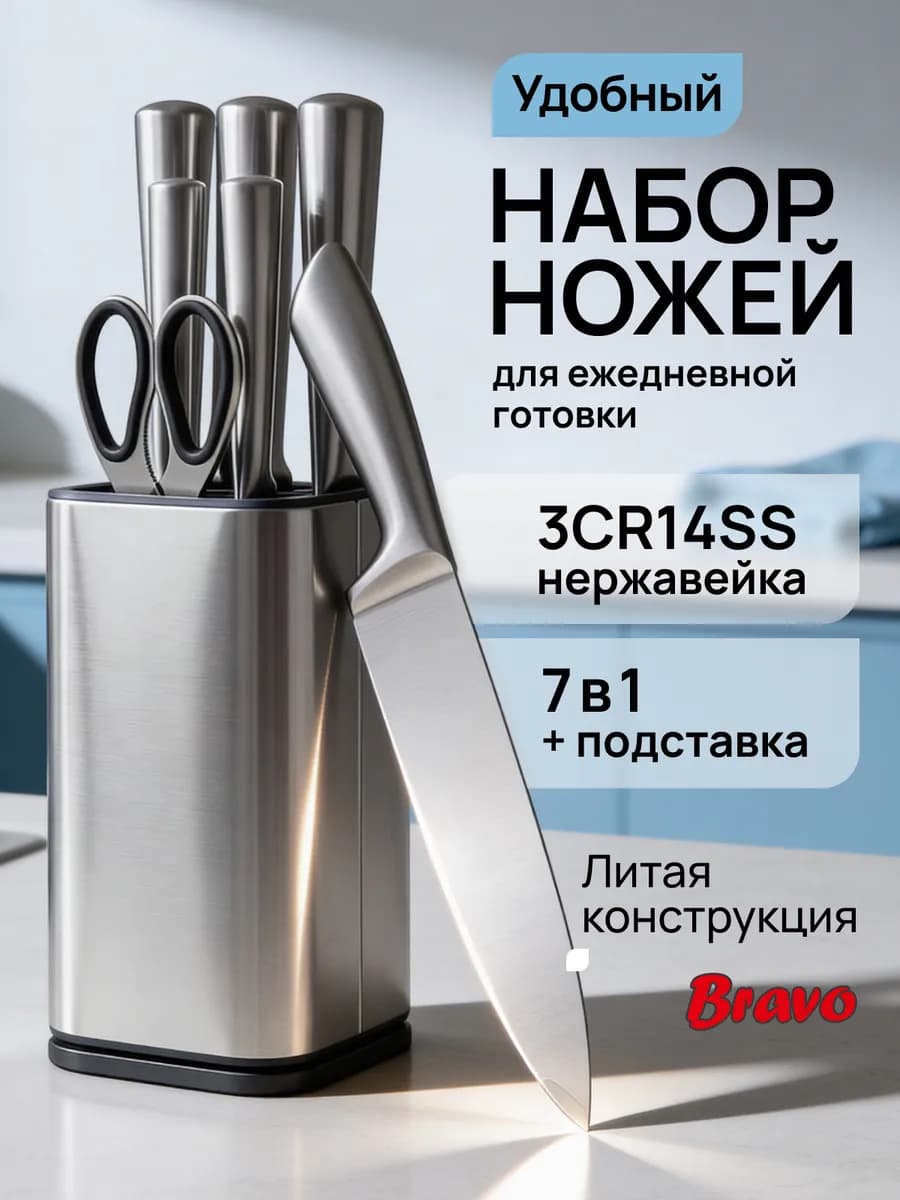 Ножи кухонные набор на подставке из нержавеющей стали