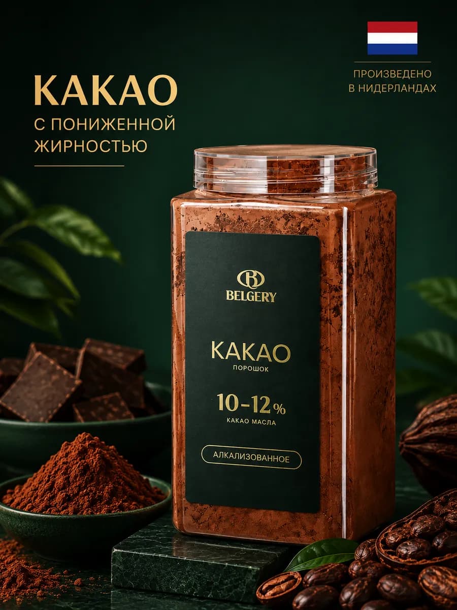 Какао порошок с пониженной жирностью 10-12%, 200 г
