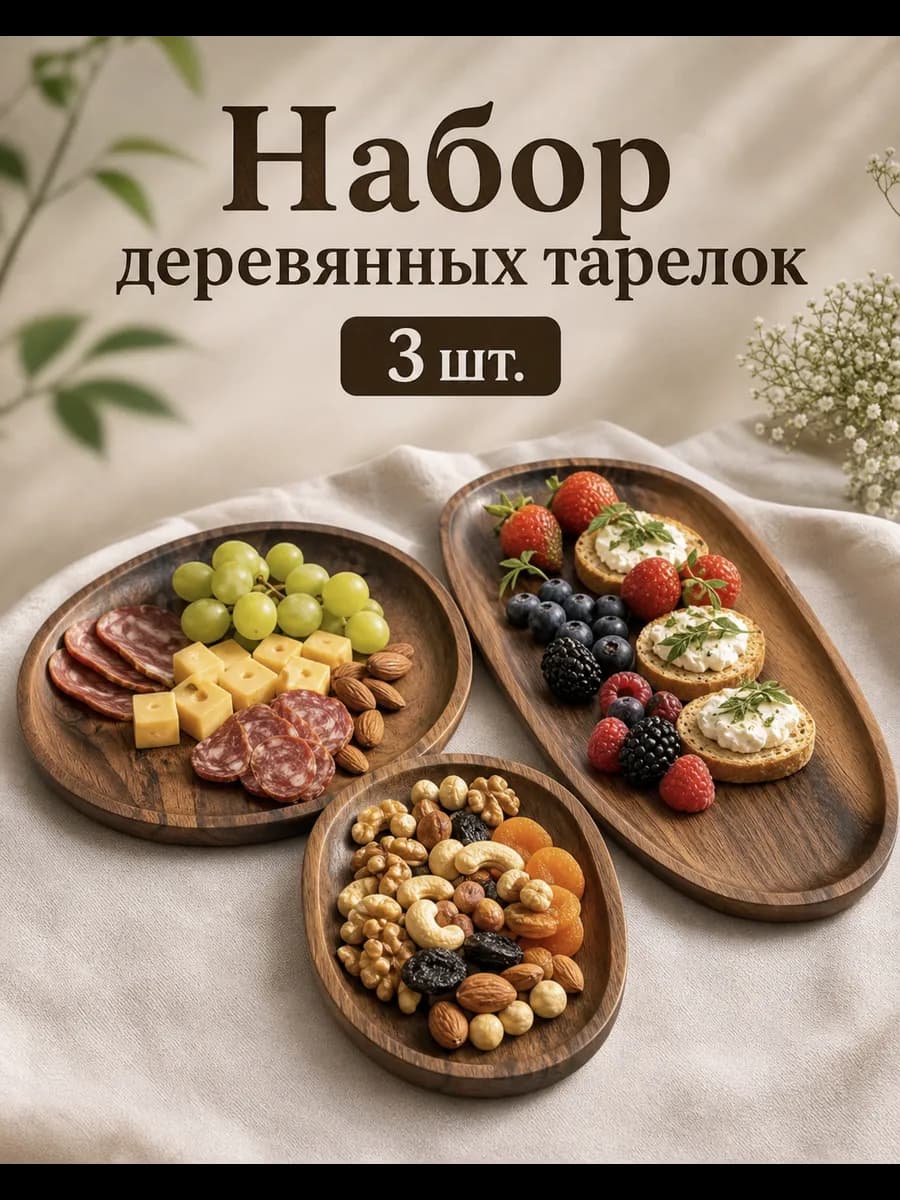 Деревянные тарелки набор 3 шт