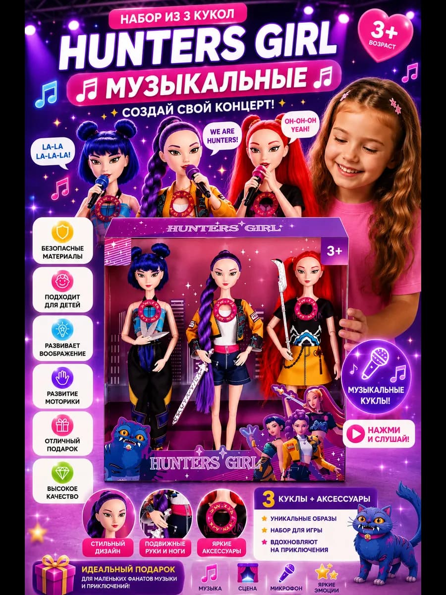 куклы hunters girl музыкальные охотницы на демонов 3 шт