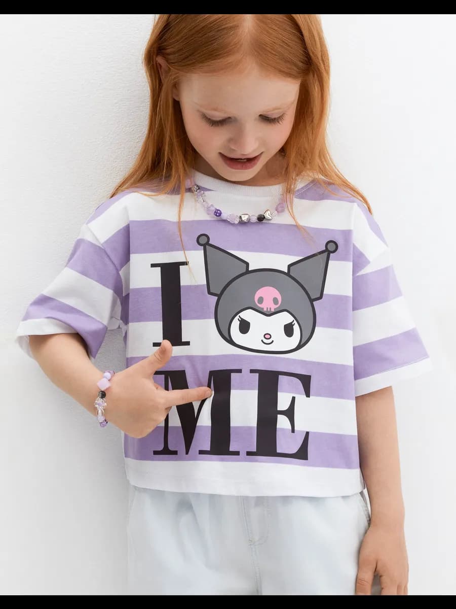 Укороченная футболка в полоску с принтом Hello Kitty