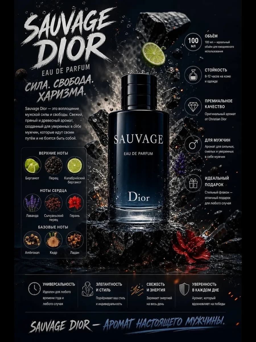 Духи мужские стойкие Dior Sauvage 100мл