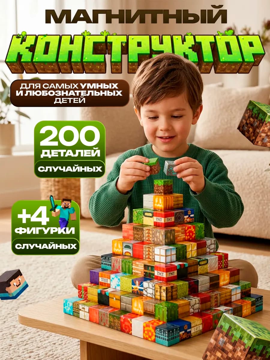 Магнитный конструктор Minecraft кубики