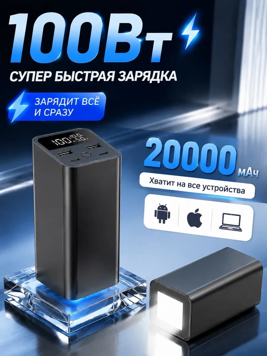 Повербанк для ноутбука 100w 20 000 mAh с быстрой зарядкой