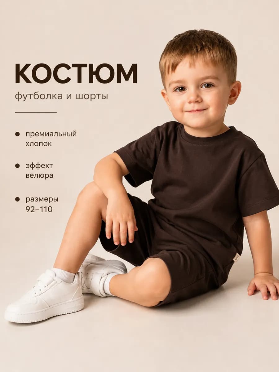 Костюм с шортами детский летний для садика коричневый