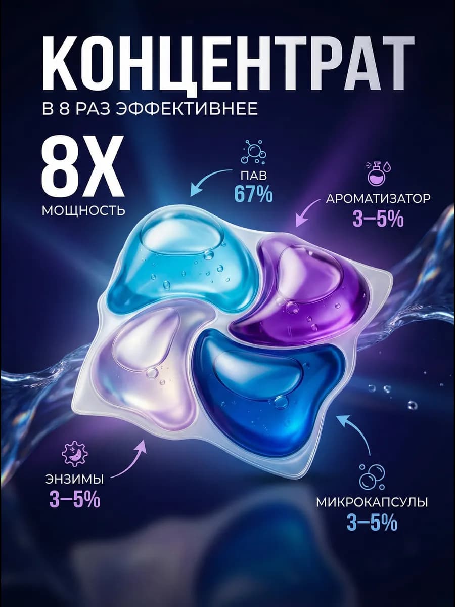 Капсулы для стирки белья с кондиционером 52 шт