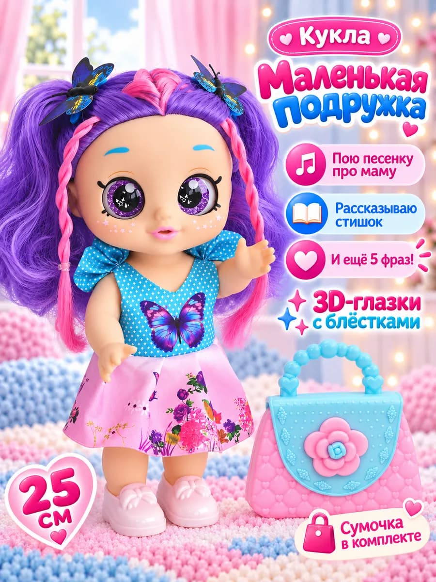 Кукла для девочки Kris c сумкой цветные волосы 25см