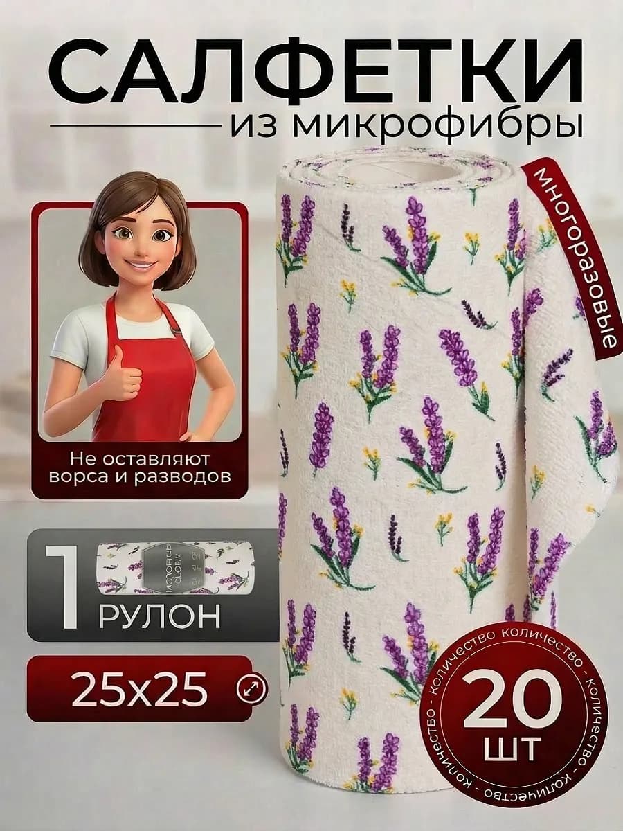 Салфетки для уборки и кухни из микрофибры в рулоне