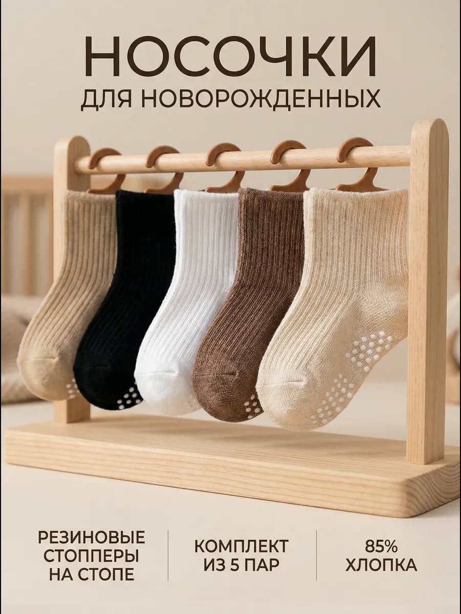 носки детские для новорожденных набор со стопперами 5пар