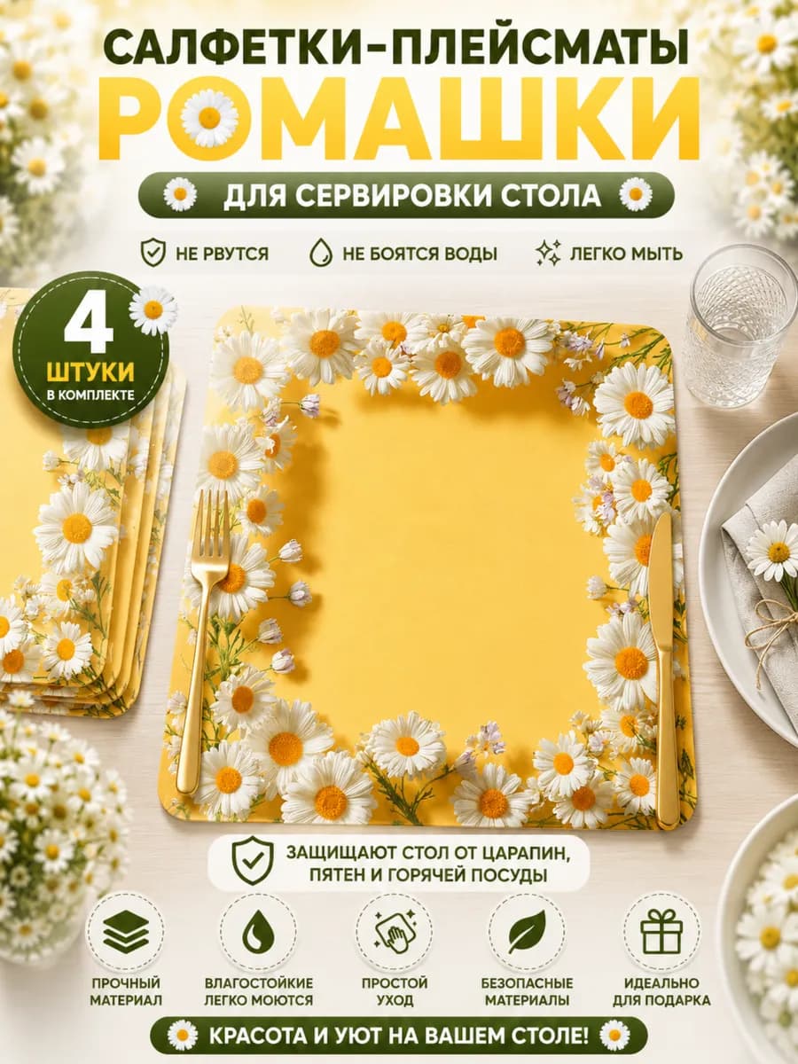 Сервировочные не рвущиеся салфетки плейсматы ромашки