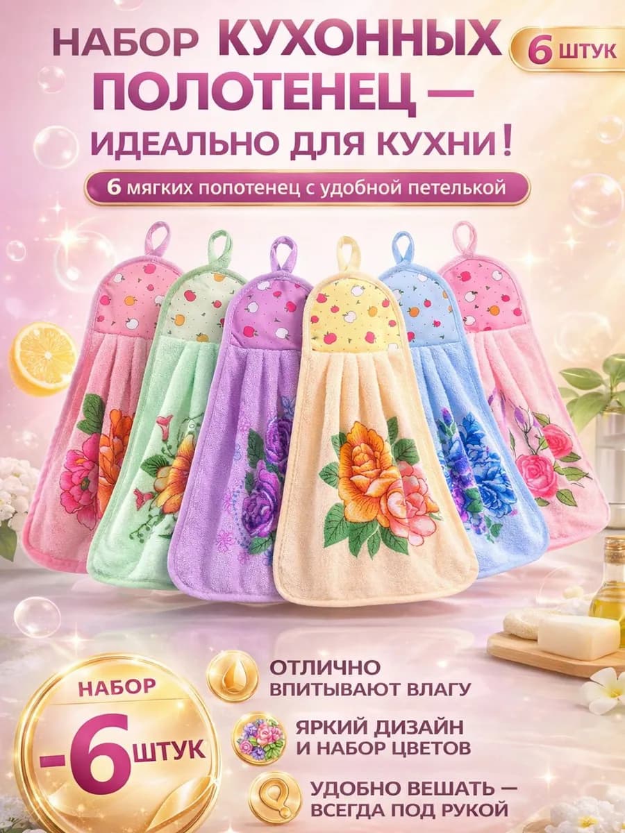 Набор кухонных полотенец из микрофибры 6 шт