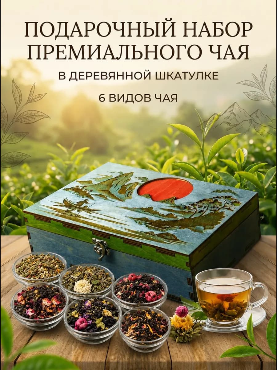Набор чая подарочный в баночках листовой 6 шт