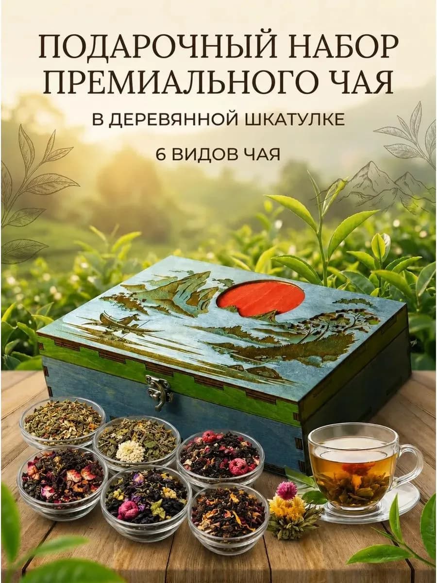 Набор чая подарочный в баночках листовой 6 шт
