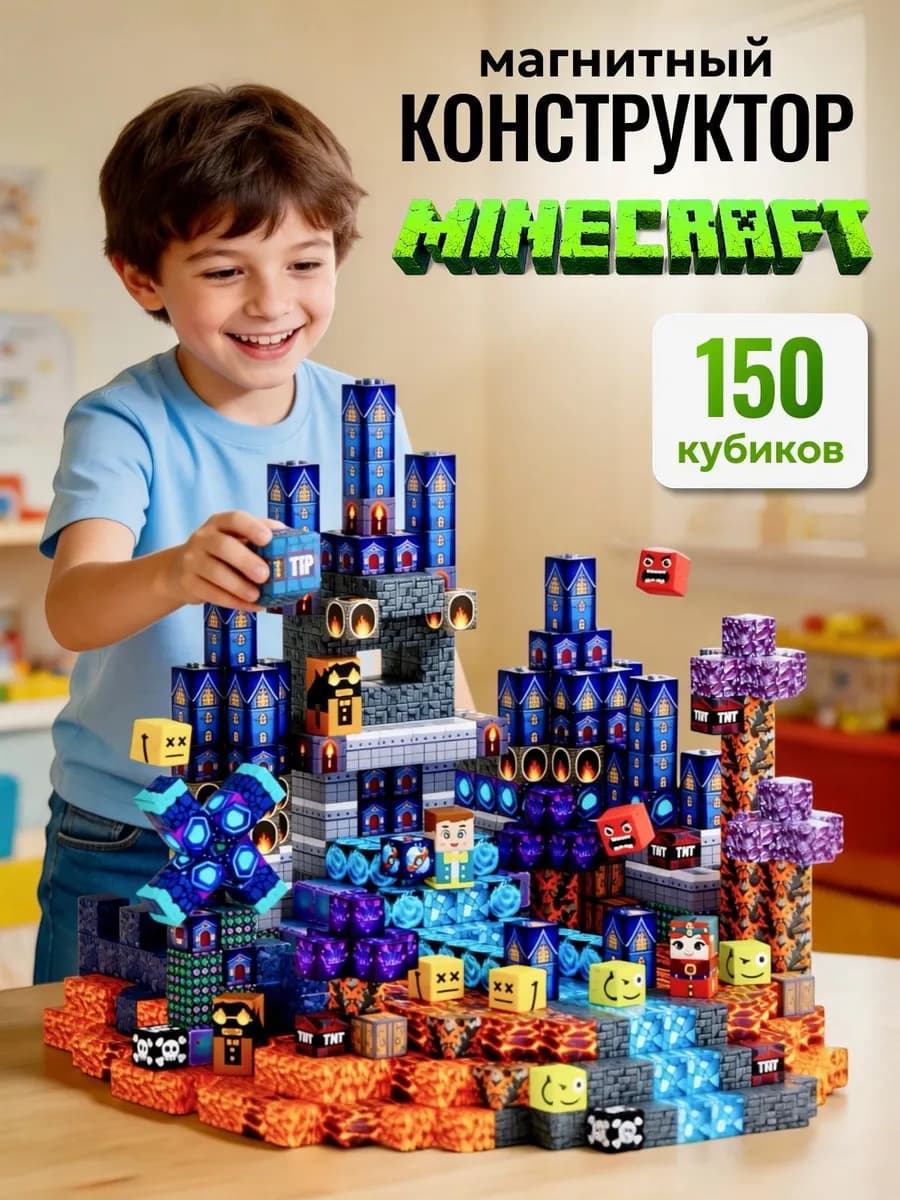 Магнитный конструктор Minecraft кубики развивающий набор
