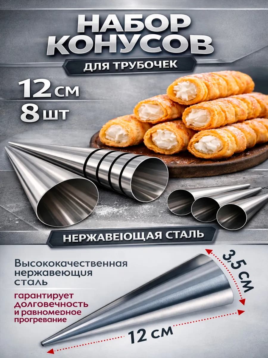 Кулинарные конусы для выпечки рожков и трубочек 8 штук