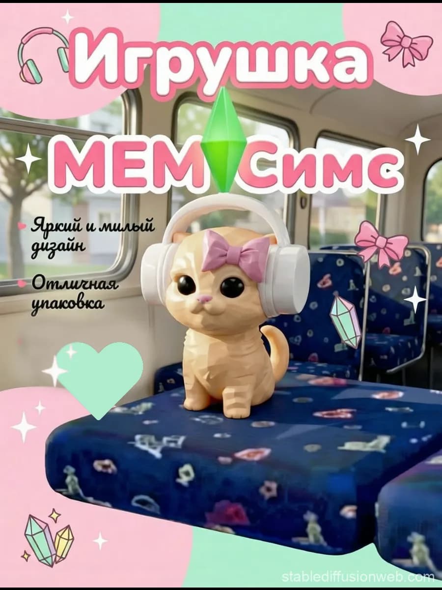 Котик Симс Мем из автобуса в наушниках