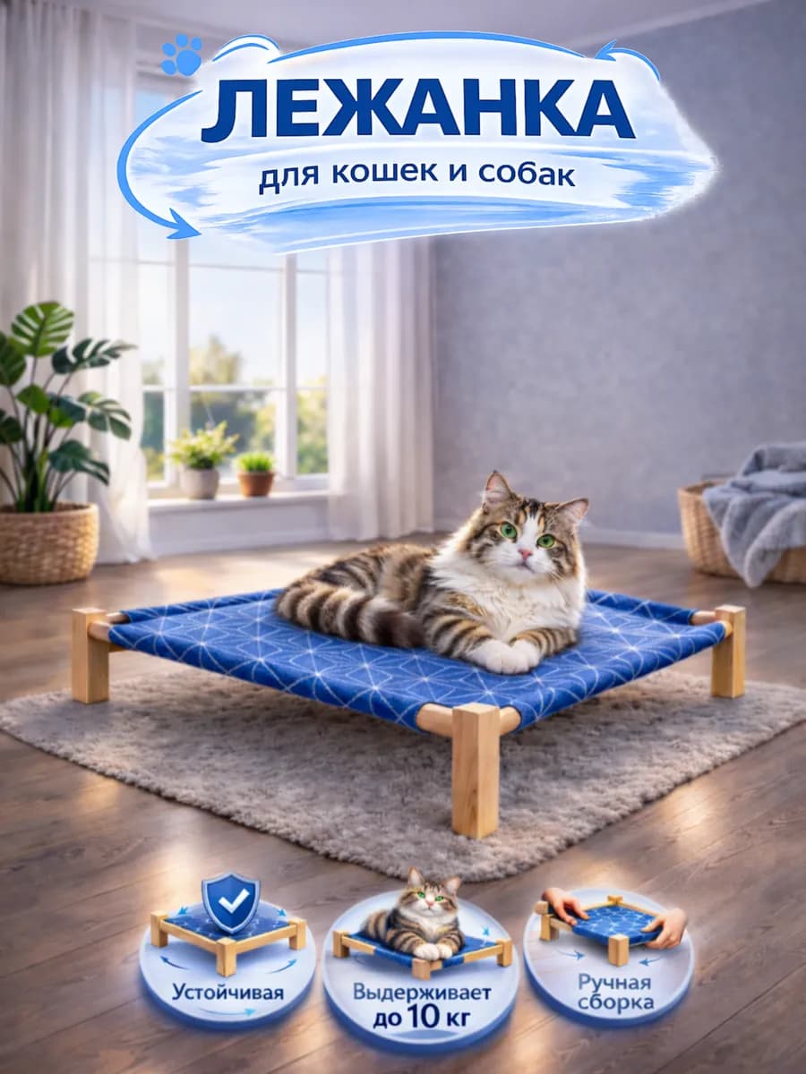 Лежанка-гамак для кошек и собак 55х55х13 см