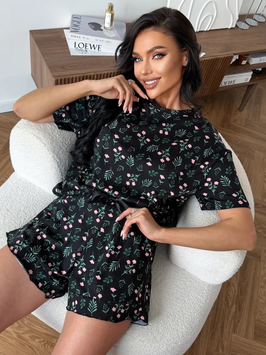 Пижама с шортами хлопковая большие размеры Костюм домашний