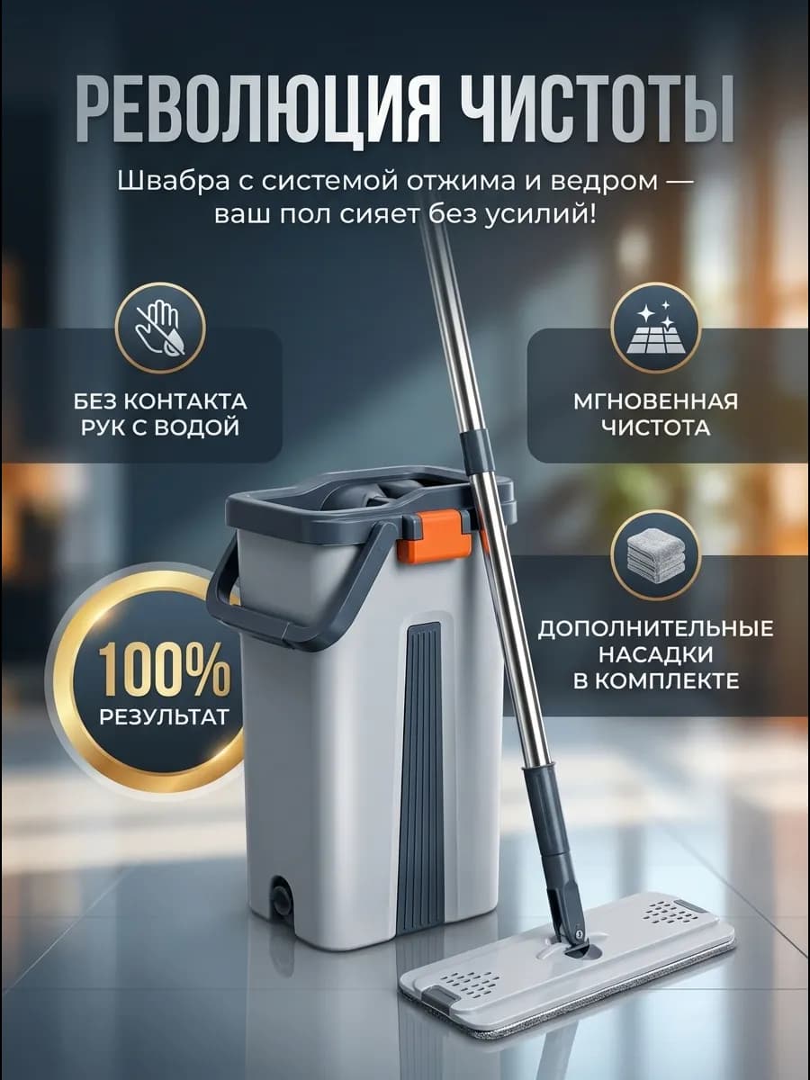 Швабра для мытья пола с отжимом и ведром