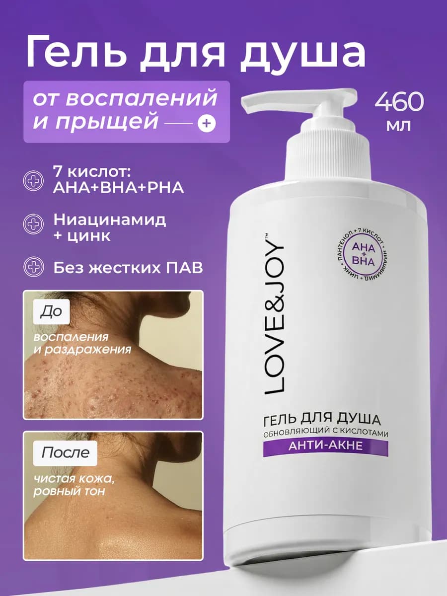 Гель для душа кислотный с ниацинамидом от прыщей очищающий