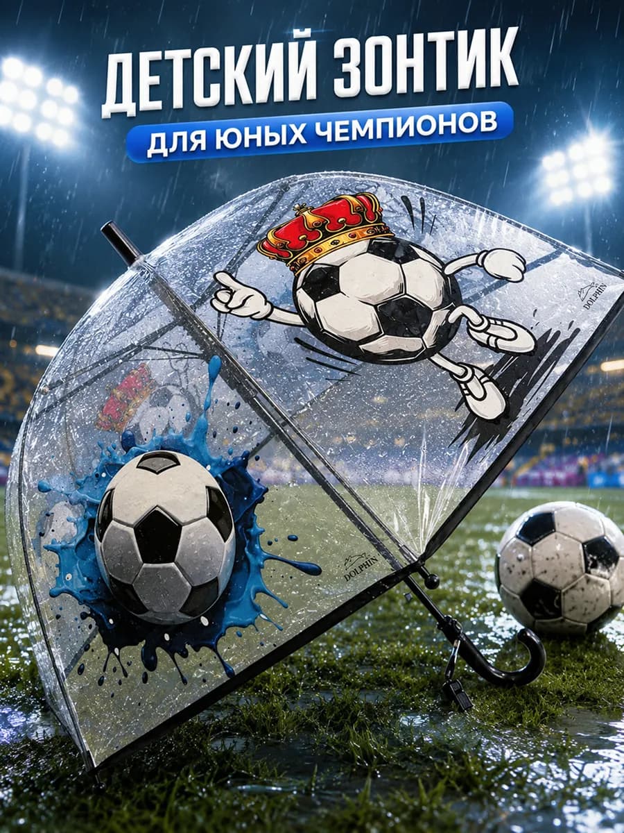 Зонт-трость прозрачный детский со свистком Мяч