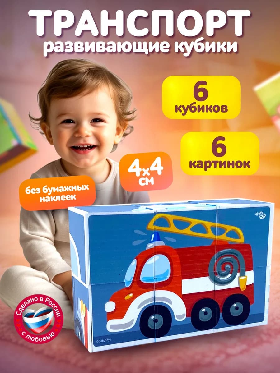 Развивающие кубики с картинками для малышей Транспорт