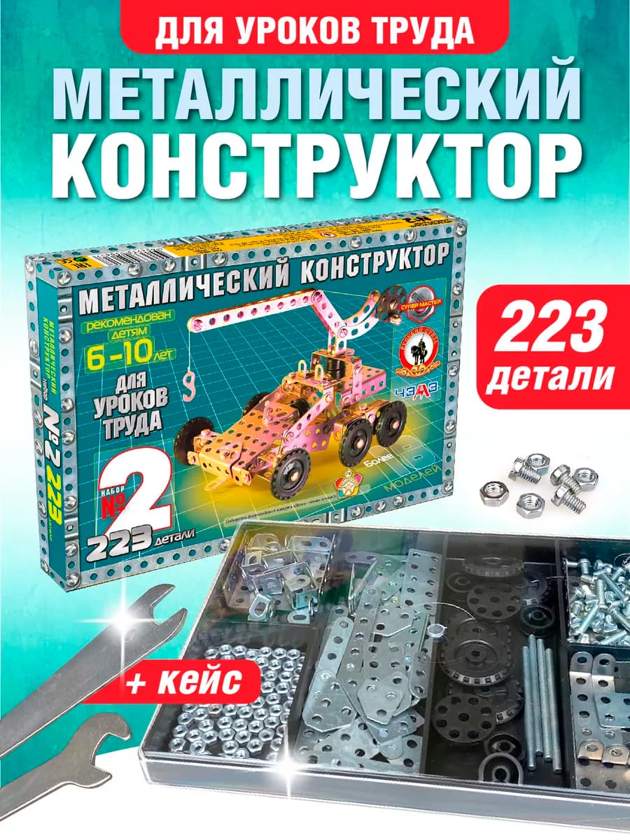 Развивающий металлический конструктор для детей (223 детали)